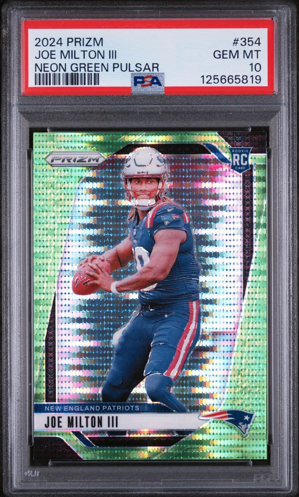 2024 Panini Prizm - Joe Milton III Neon Green Pulsar Prizm (RC). PSA 10 GEM MT