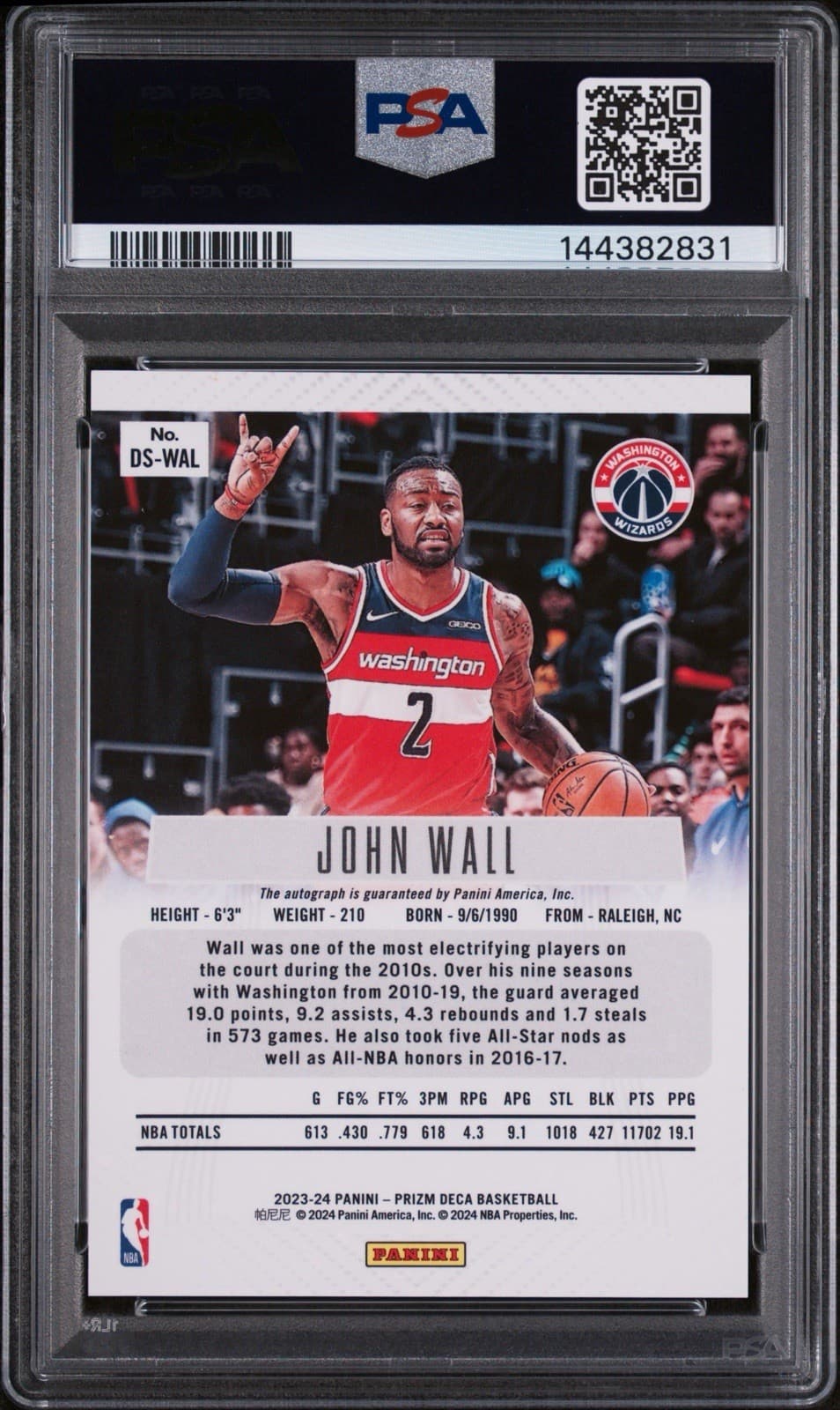 2023 PANINI PRIZM DECA JOHN WALL SIGNATURES #DS-WAL. PSA 10 GEM MT. Pop 4