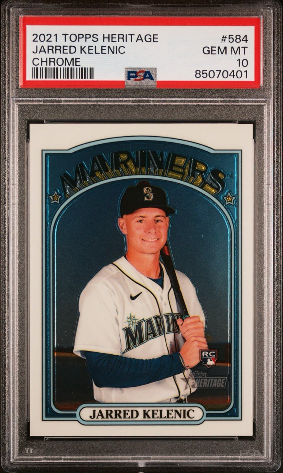 2021 Topps Heritage - Jarred Kelenic #584 Chrome /999 (RC). PSA 10. Pop 15!