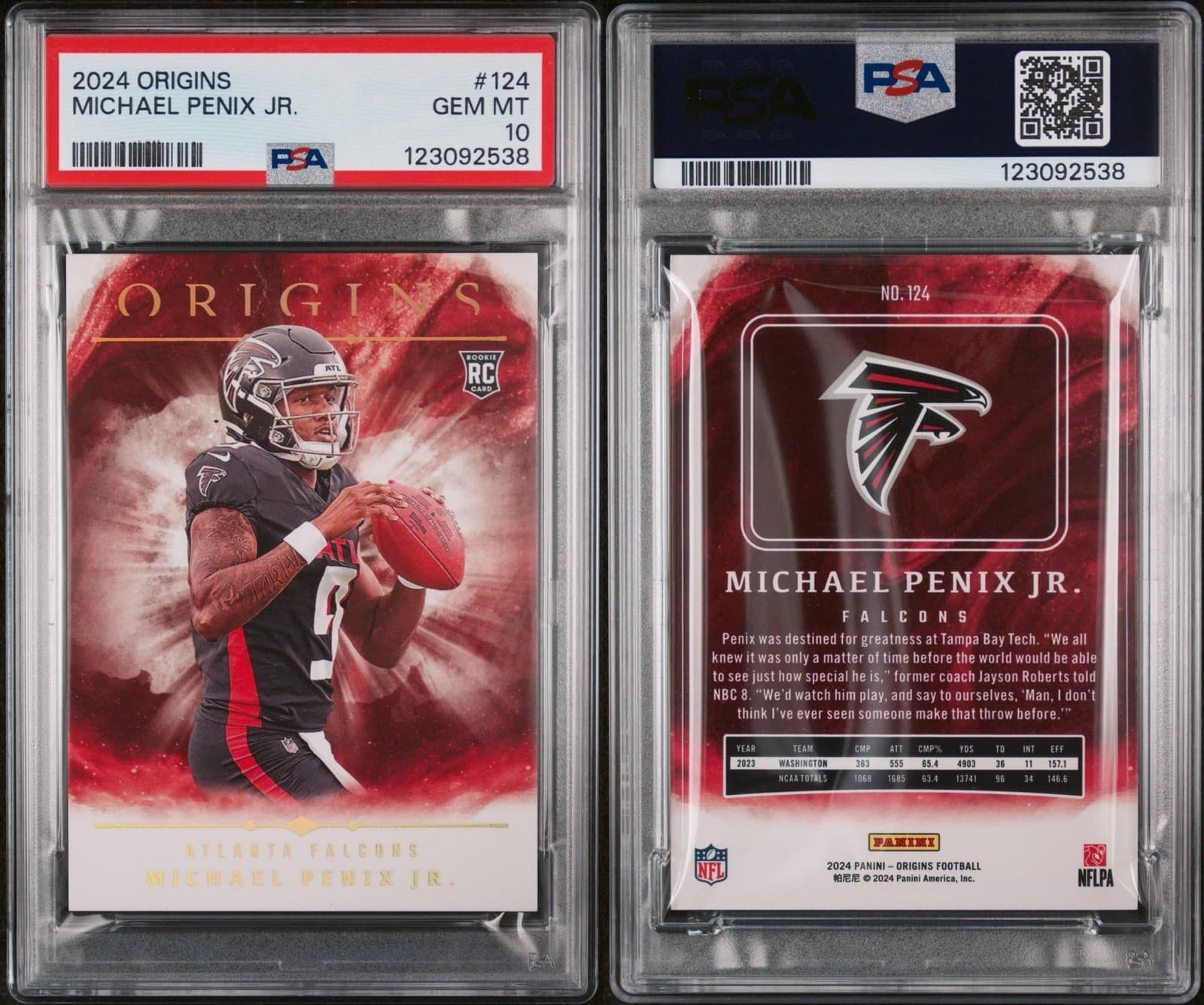 2024 Panini Origins - Michael Penix Jr. #124 (RC). PSA 10 GEM MT. Low Pop