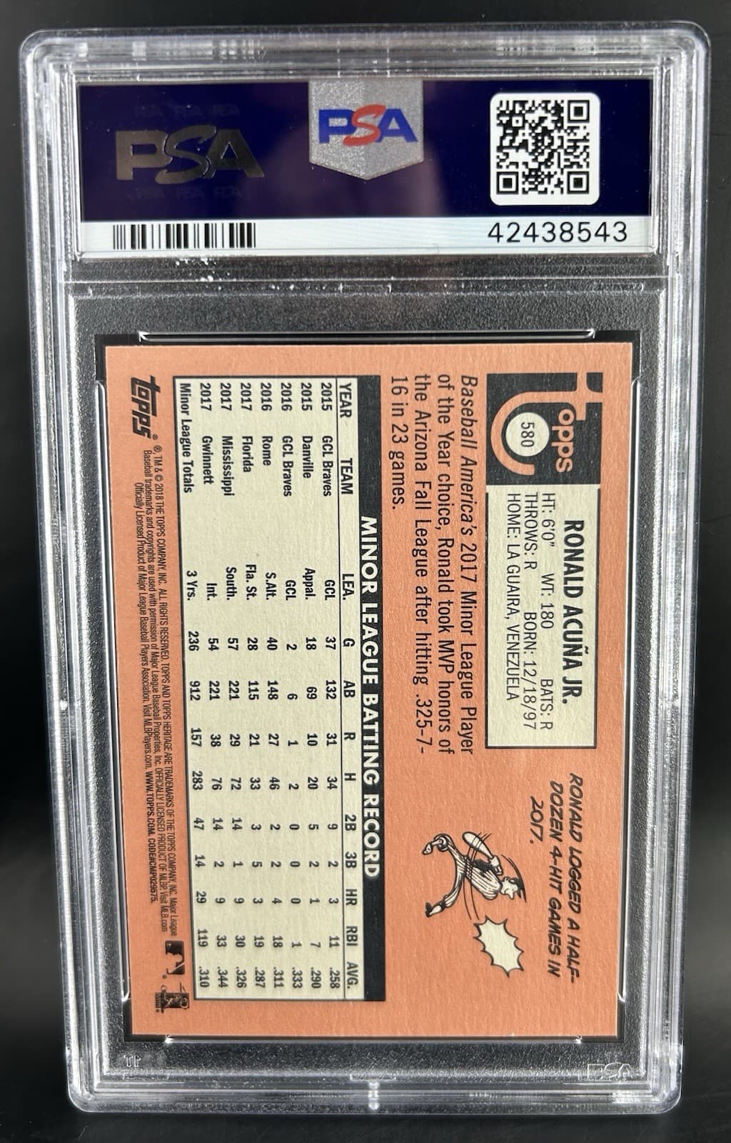 2018 Topps Heritage High Number - Ronald Acuña Jr. #580 (RC). PSA 10 GEM MT