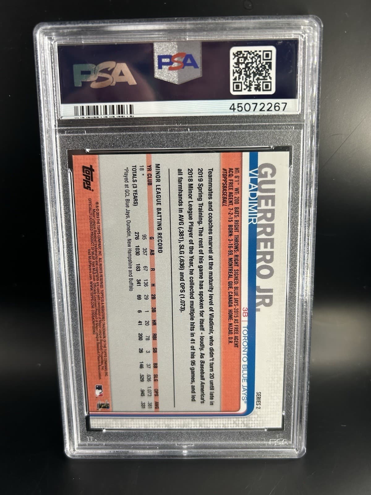 2019 Topps - Vladimir Guerrero Jr. (RC) - Missing Card Number. PSA 10!