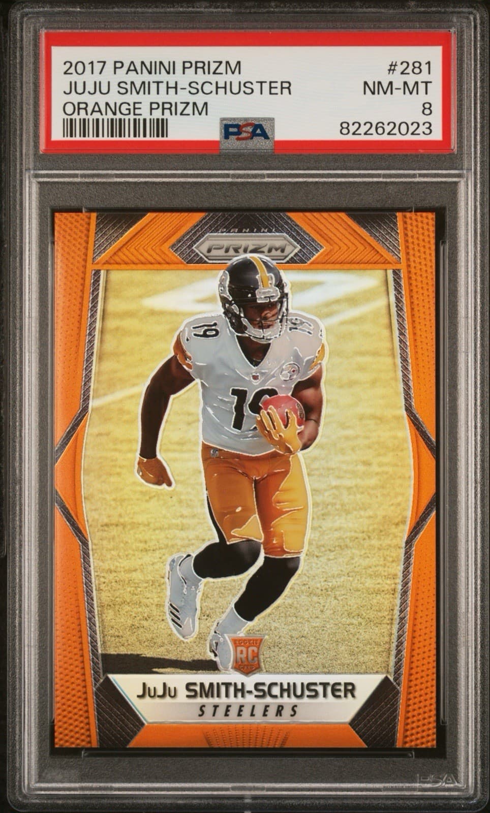 2017 Panini Prizm - JuJu Smith-Schuster Orange Prizm /275 (RC). PSA 8 NM - MT