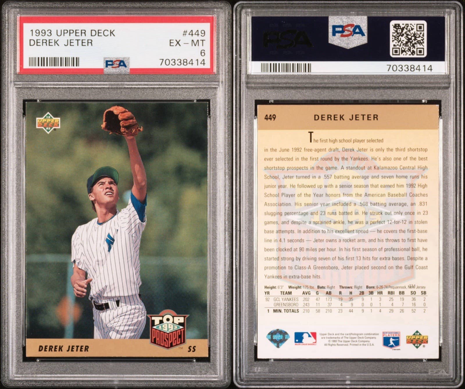 1993 Upper Deck - Derek Jeter #449 (RC). PSA 6 EX-MT