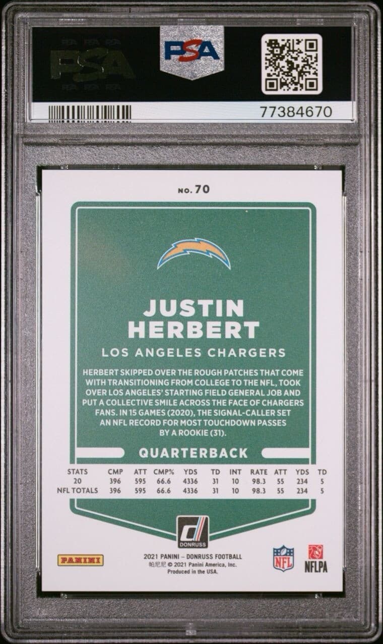 2021 Panini Donruss - Press Proof Premium #70 Justin Herbert PSA 9