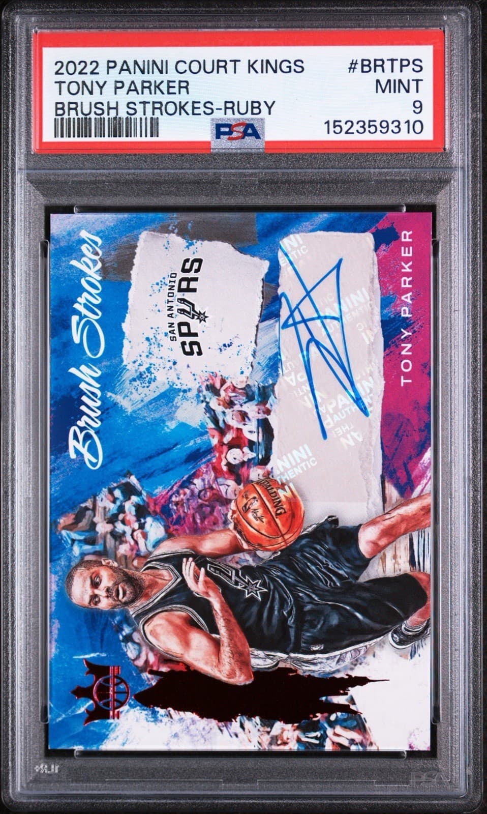 2022 PANINI COURT KINGS BRUSH STROKES  - TONY PARKER AUTO - RUBY /49. PSA 9 MINT