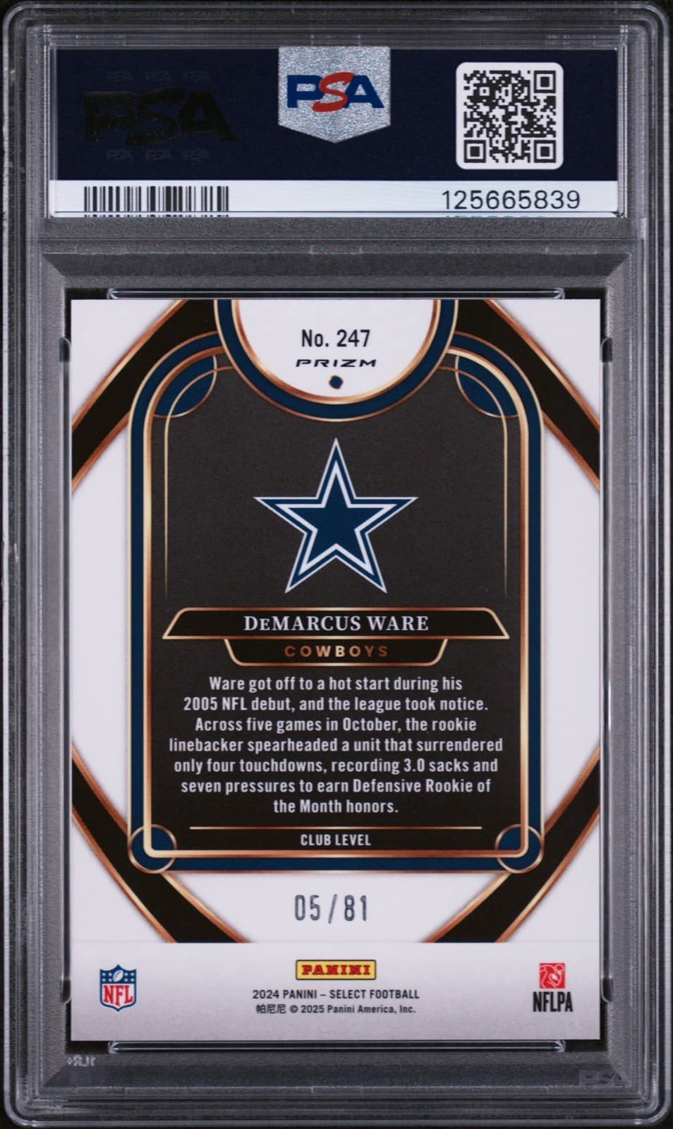 2024 Panini Select Club Level DeMarcus Ware #247 Dragon Scale Prizm /81. PSA  9
