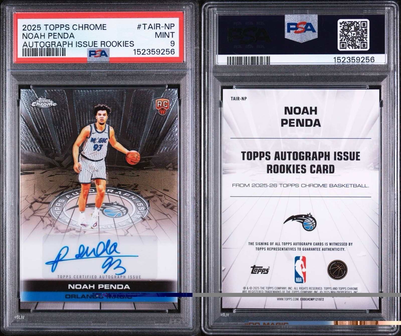 2025 Topps Chrome - Autograph Issue Rookies Noah Penda #TAIR-NP (AU, RC). PSA 9