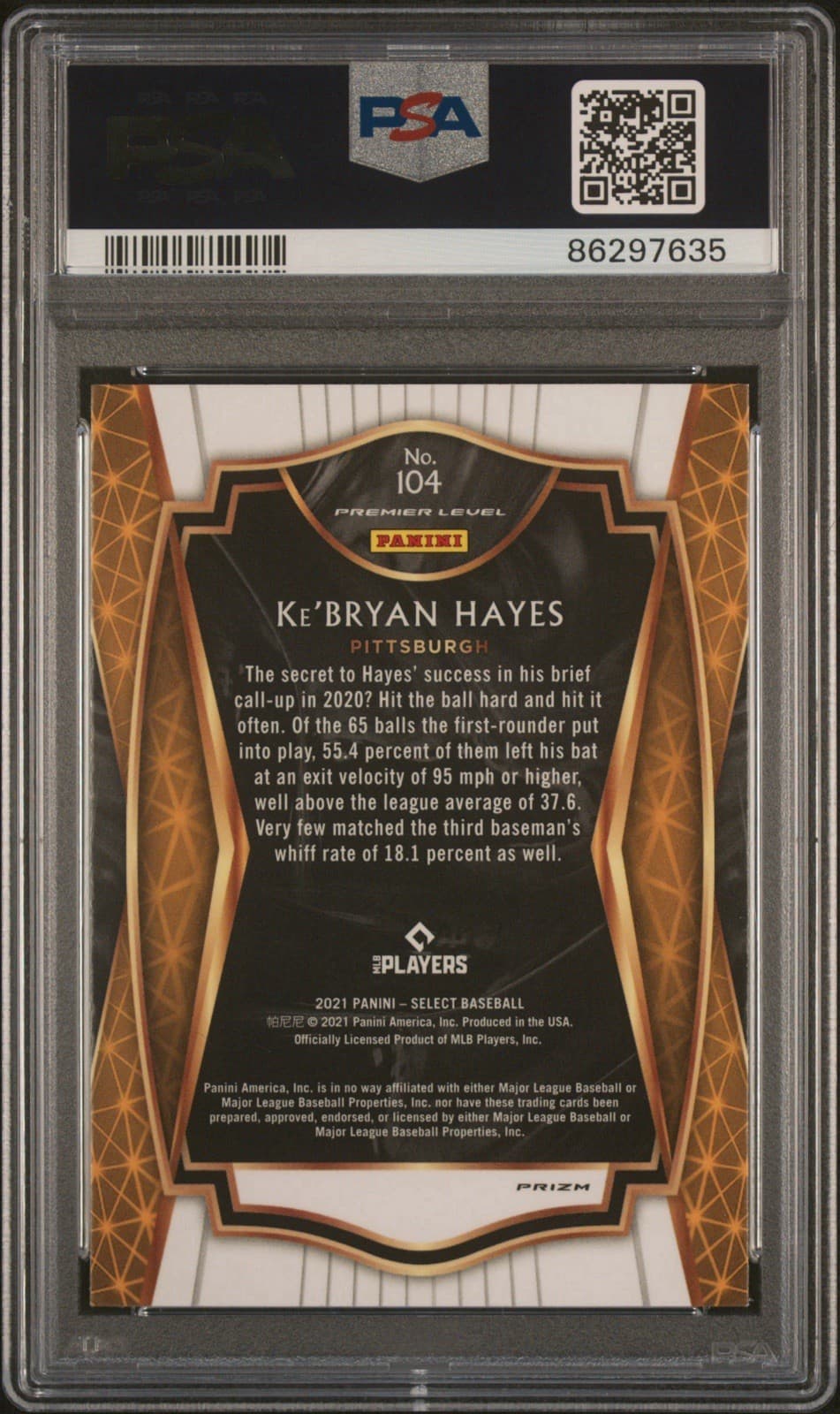2021 Panini Select - Premier Ke'Bryan Hayes #104 Scope Prizm (RC). PSA 8