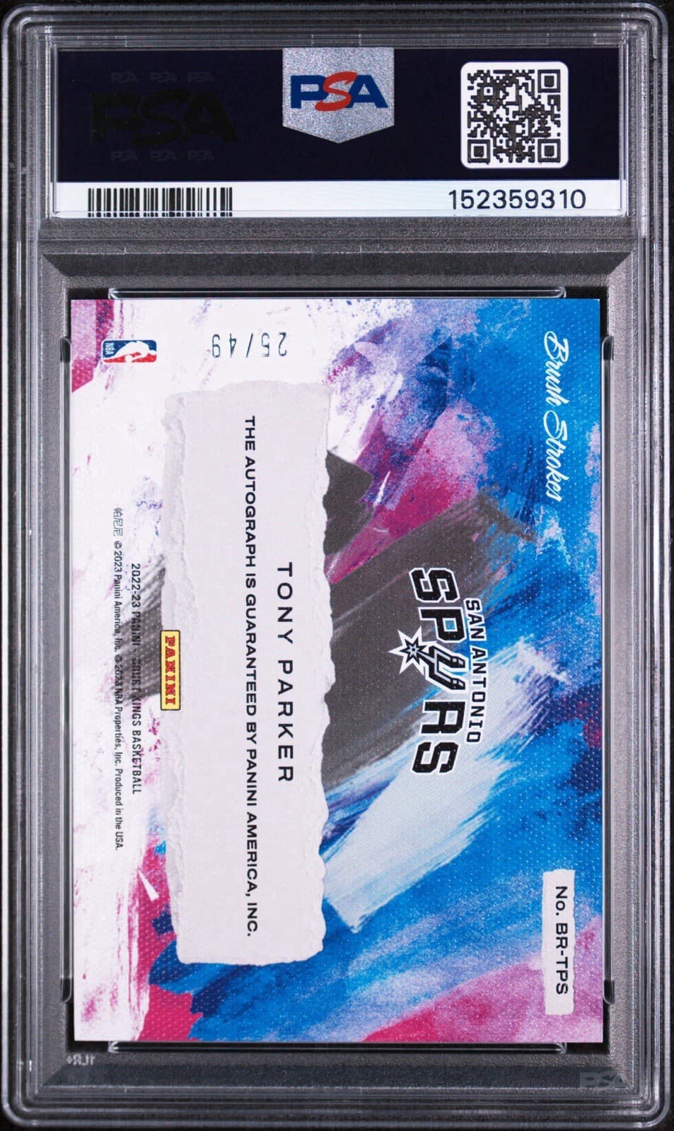 2022 PANINI COURT KINGS BRUSH STROKES  - TONY PARKER AUTO - RUBY /49. PSA 9 MINT