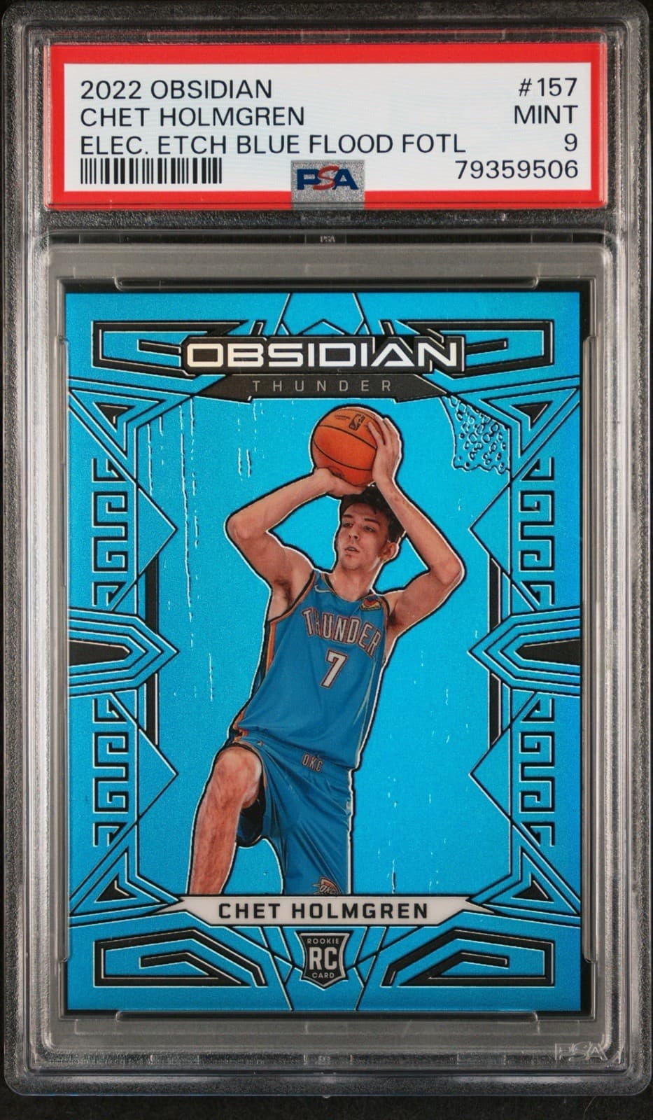 2022 Obsidian - Chet Holmgren #157 Electric Etch Blue Flood FOTL /16 (RC). PSA 9