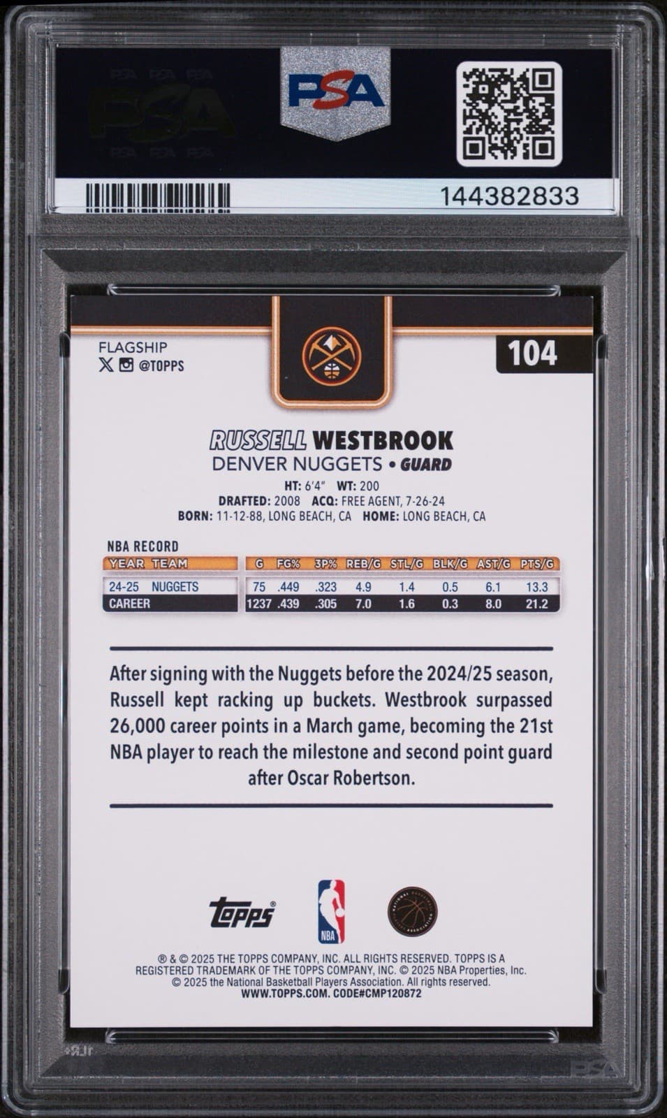 2025 Topps Russell Westbrook #104 Season Tip Off Gold Foilboard /50. PSA 8 NM-MT