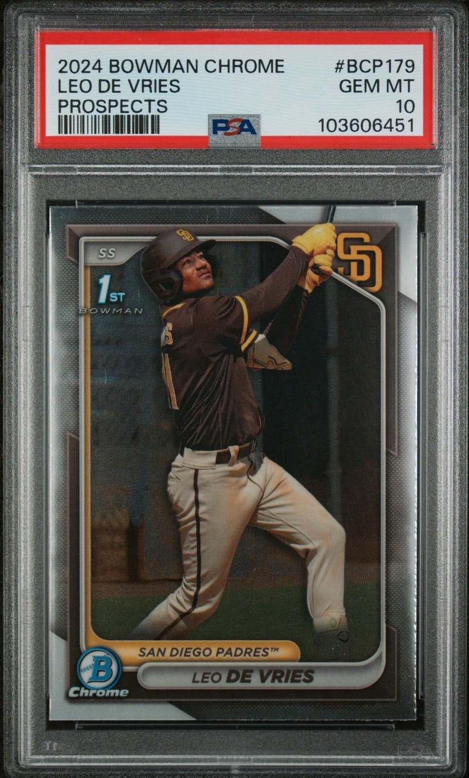 2024 Bowman Chrome - Prospects Leo De Vries #BCP-179 (RC). PSA 10 GEM MT