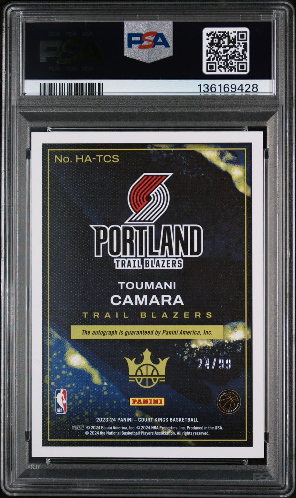 2023 Court Kings - Heir Apparent Toumani Camara (RC) Auto - Ruby /99. PSA 7 NM