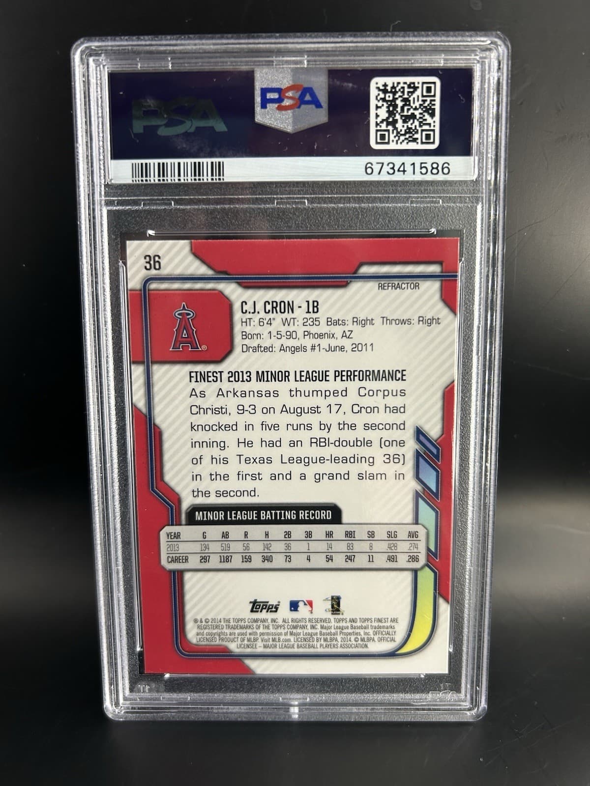 2014 Topps Finest - C.J. Cron #36 Refractor (RC). PSA 10!