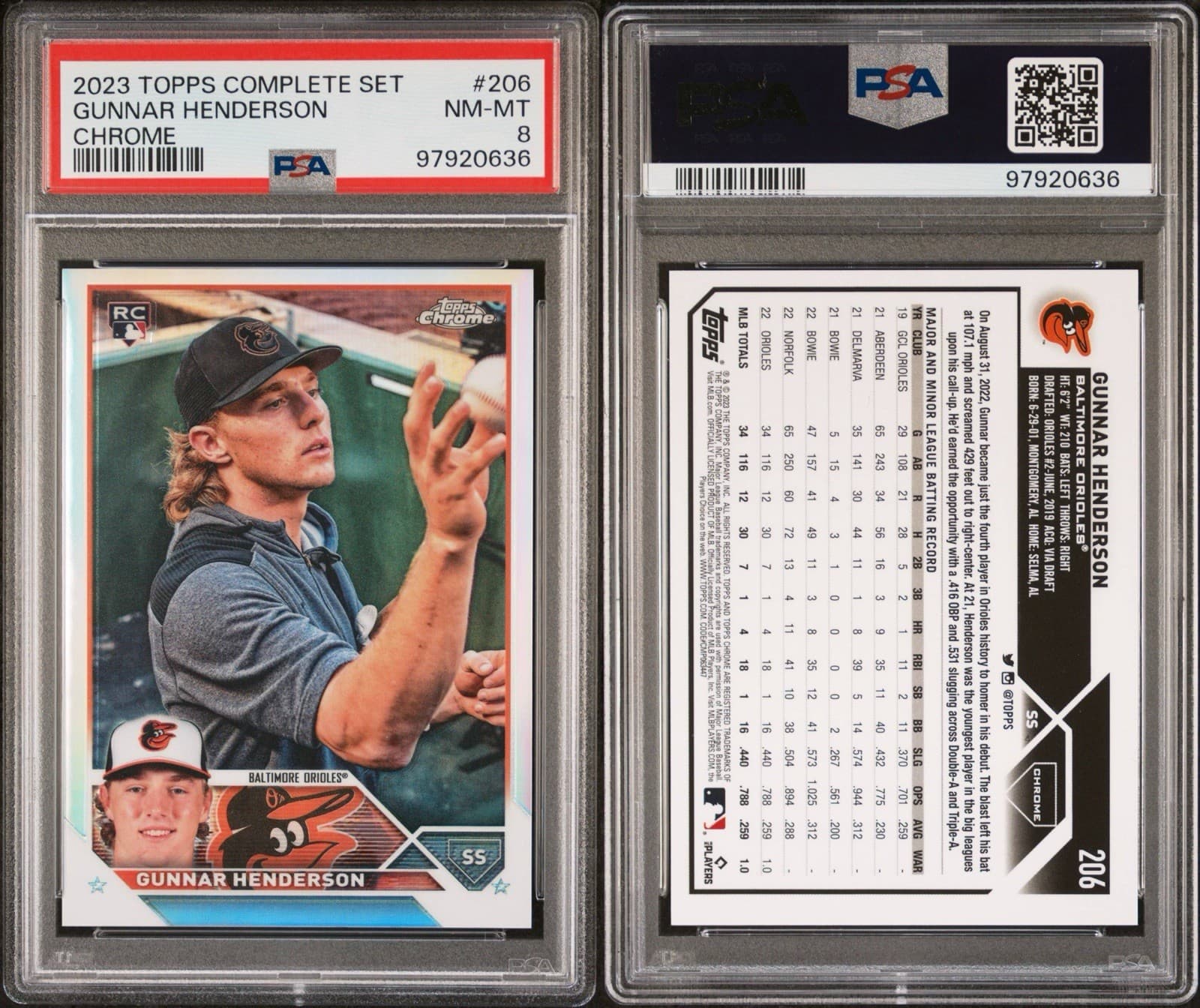 Gunnar Henderson 2023 Topps Complete Set - Chrome RC Variation. PSA 8 NM-MT