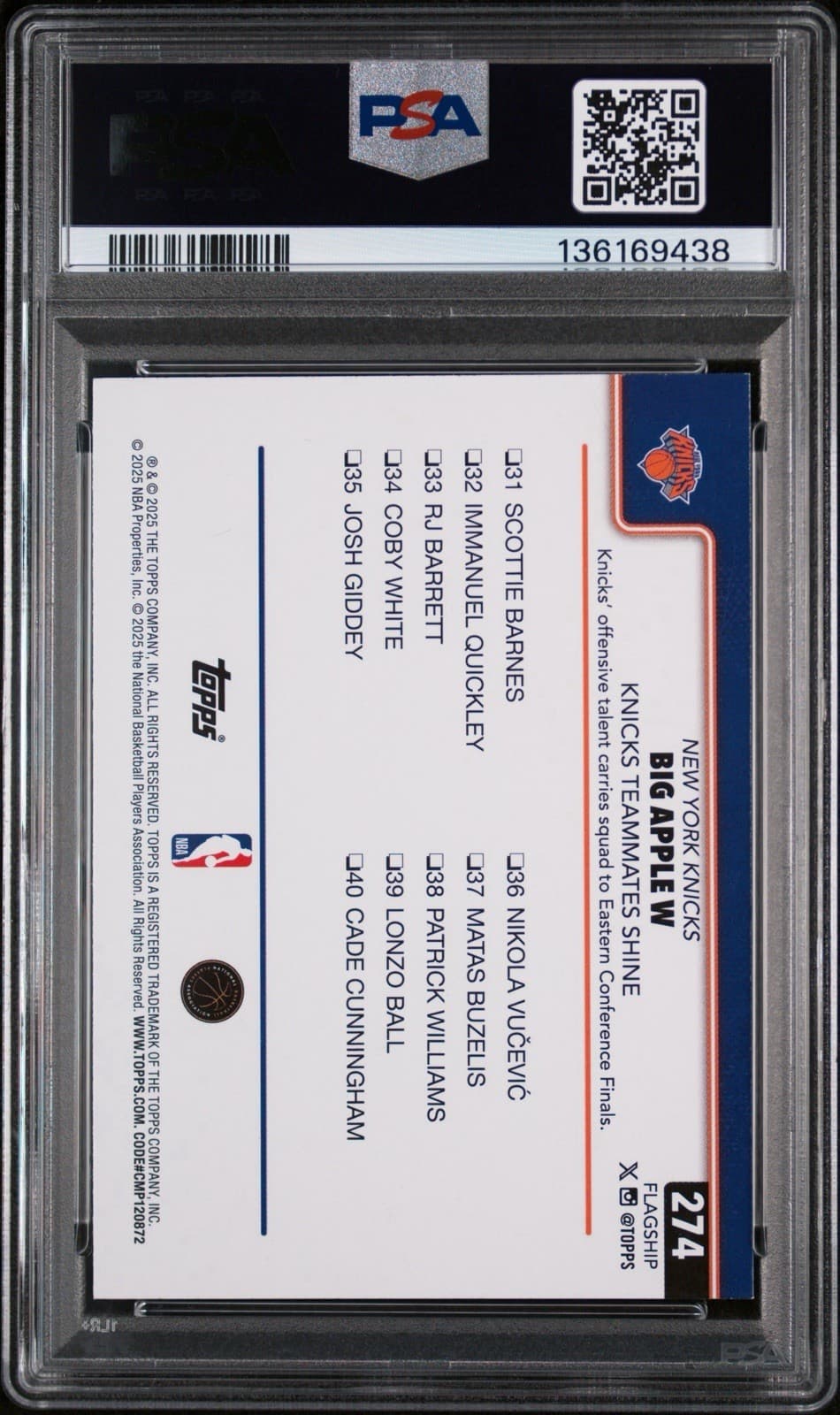 2025-26 Topps Knicks Checklist - Jalen Brunson, etc. Green Rainbow /99. PSA 9