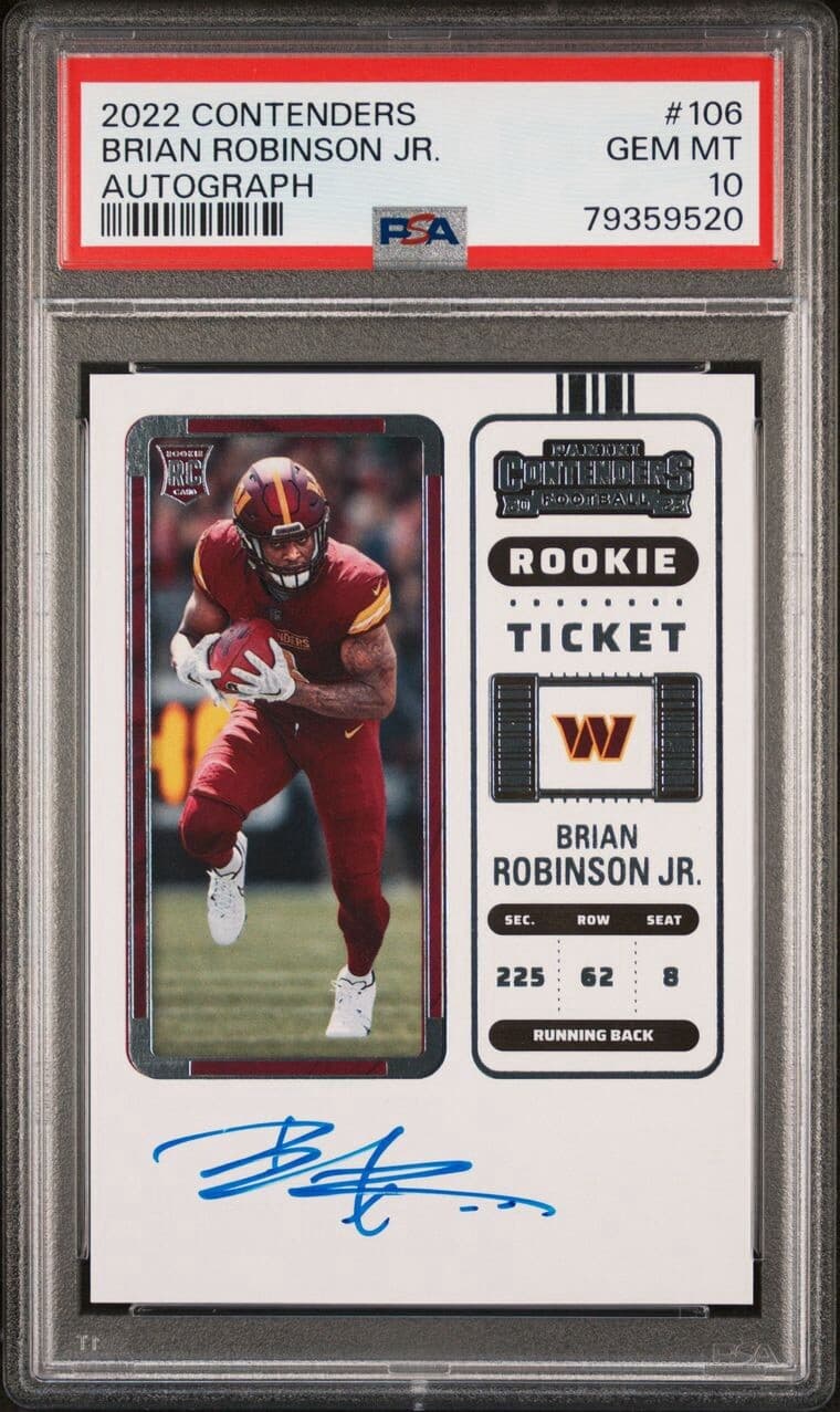 2022 Contenders Brian Robinson Jr Autograph #106. PSA 10. Pop 44. On card auto