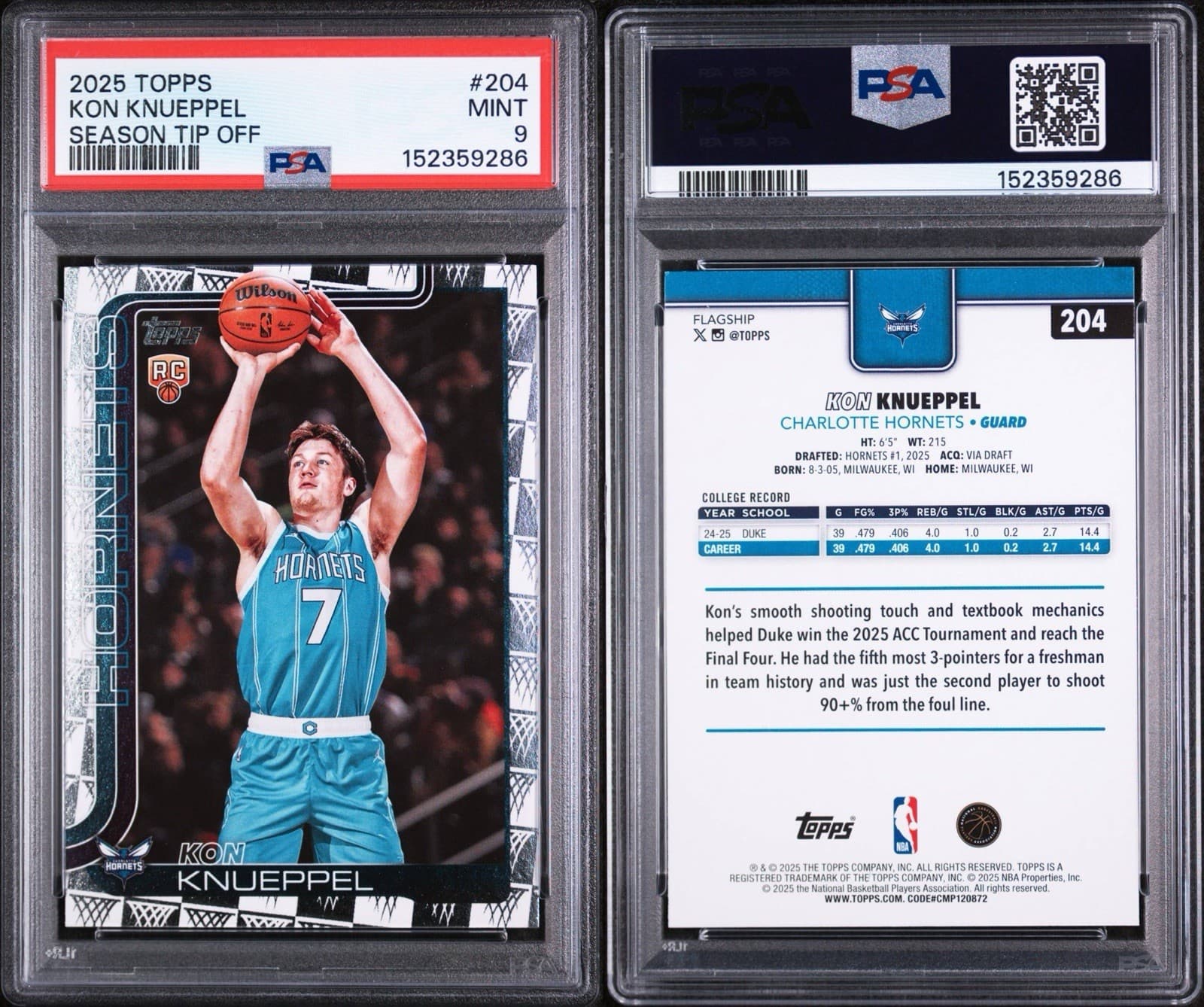 2025-26 Topps - Kon Knueppel #204 Season Tip-Off (RC). PSA 9 MINT