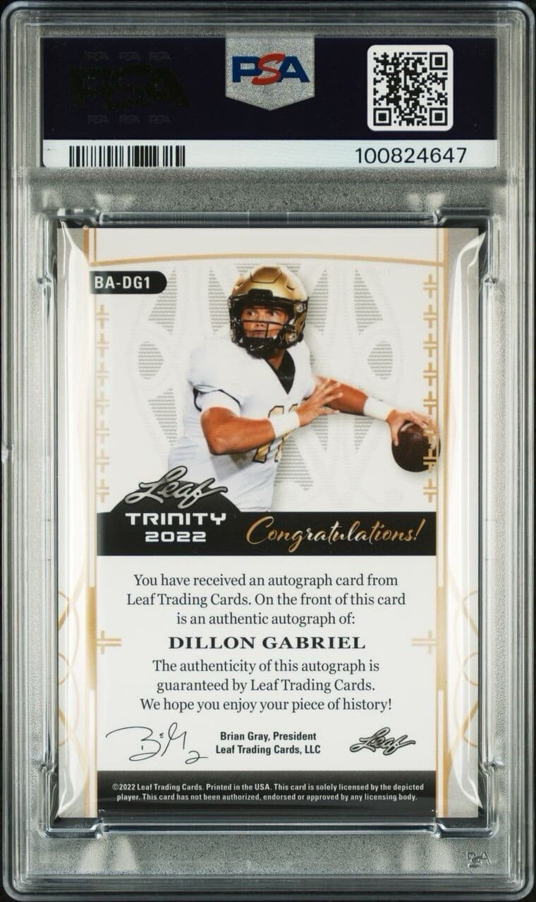 2022 Leaf Trinity Dillon Gabriel RC #BADG1 Autograph Emerald 17/25 PSA 10 Pop 1!