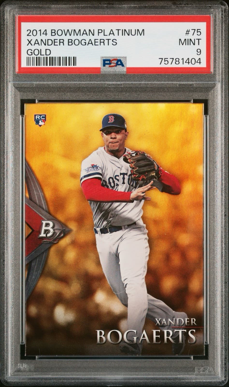 2014 Bowman Platinum - Gold #75 Xander Bogaerts (RC). PSA 9. Pop 6