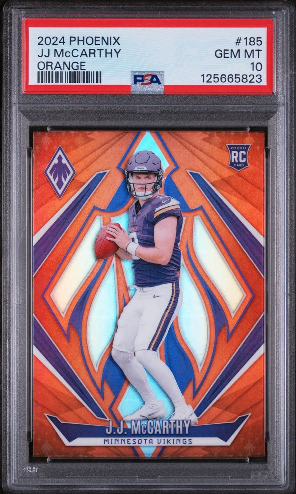 2024 Panini Phoenix - Rookies J.J. McCarthy #185 Orange (RC). PSA 10. Low pop!