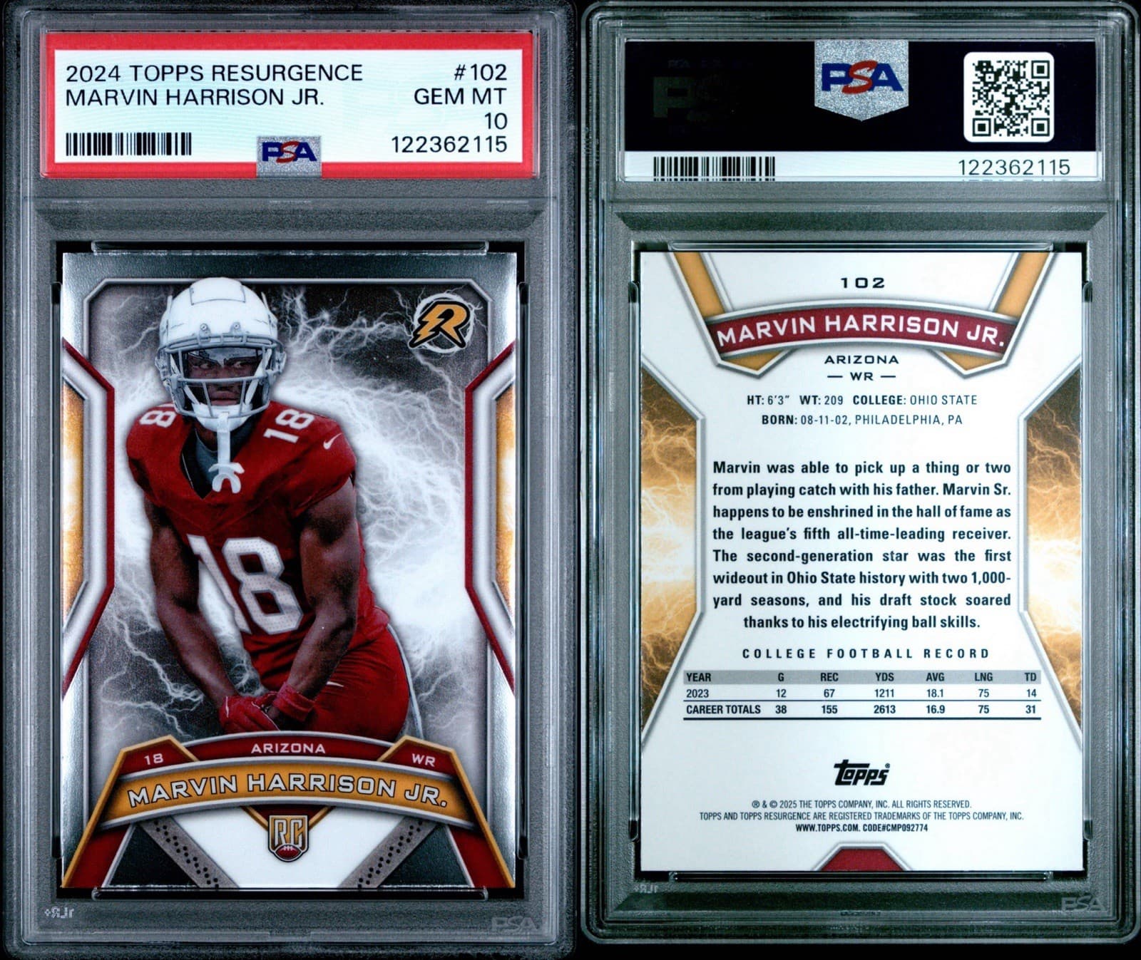 2024 Topps Resurgence - Marvin Harrison Jr. (RC) #102. PSA 10 GEM MINT. Pop 12!