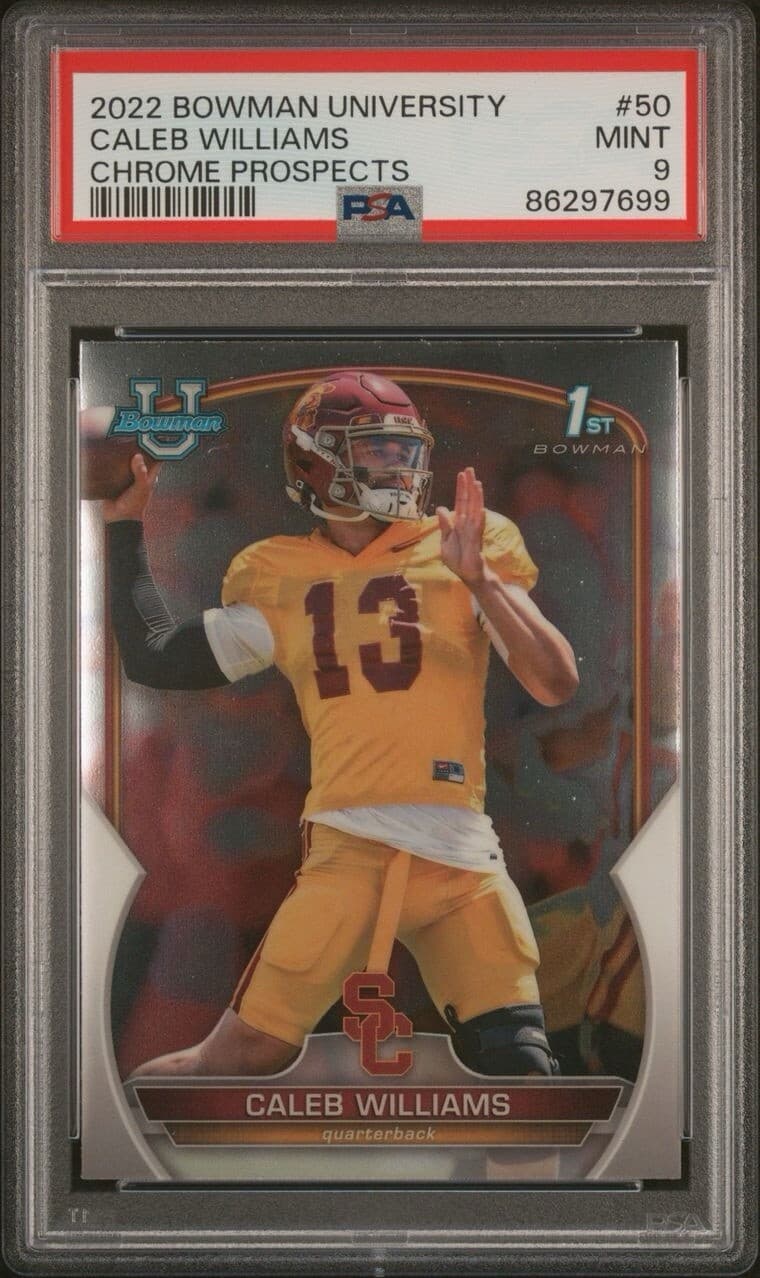 CALEB WILLIAMS 2022 Bowman University Chrome Prospects 1st card #50 PSA 9