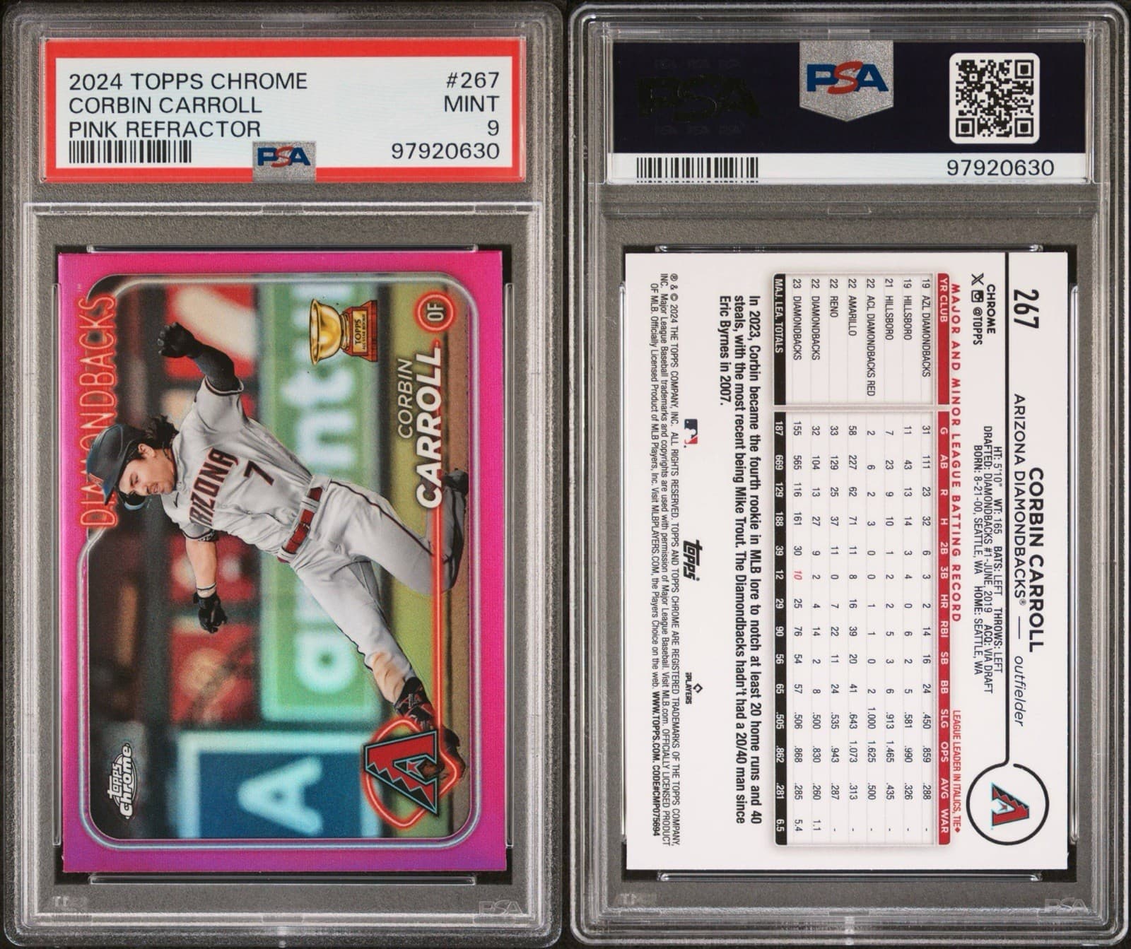 2024 Topps Chrome - Corbin Carroll #267 Pink Refractor. PSA 9 Mint. Pop 2!