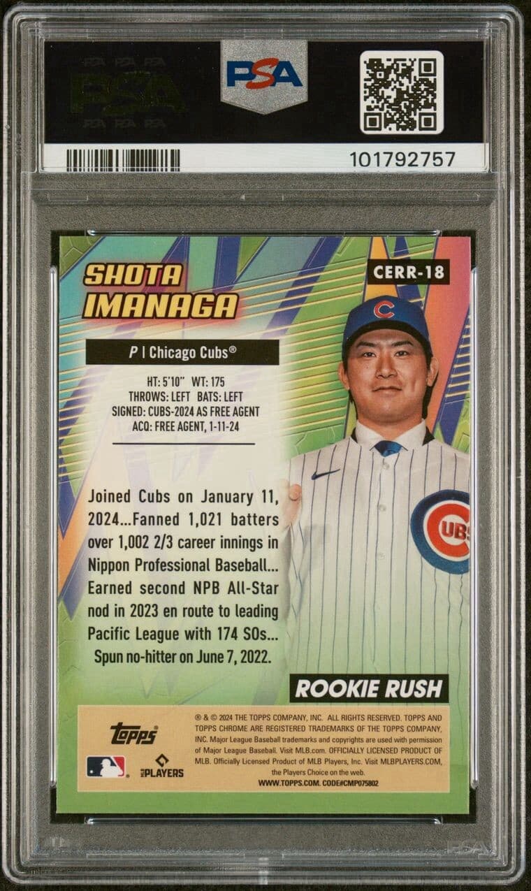 2024 Topps Chrome - All-Etch Rookie Rush Shota Imanaga (RC). PSA 10. Pop 86.
