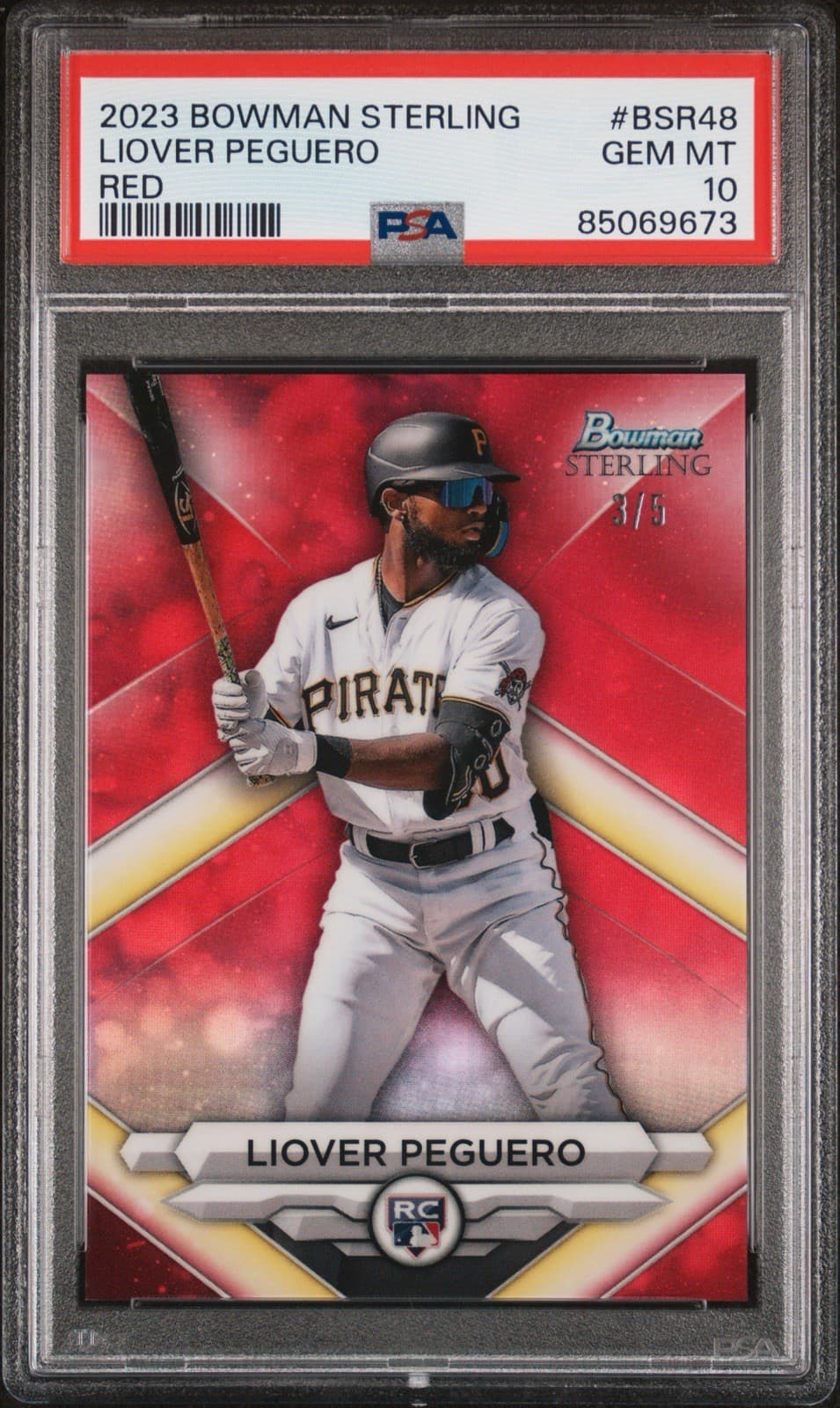 2023 Bowman Sterling Liover Peguero (RC) Red Refractor /5. PSA 10 GEM MT. Pop 2