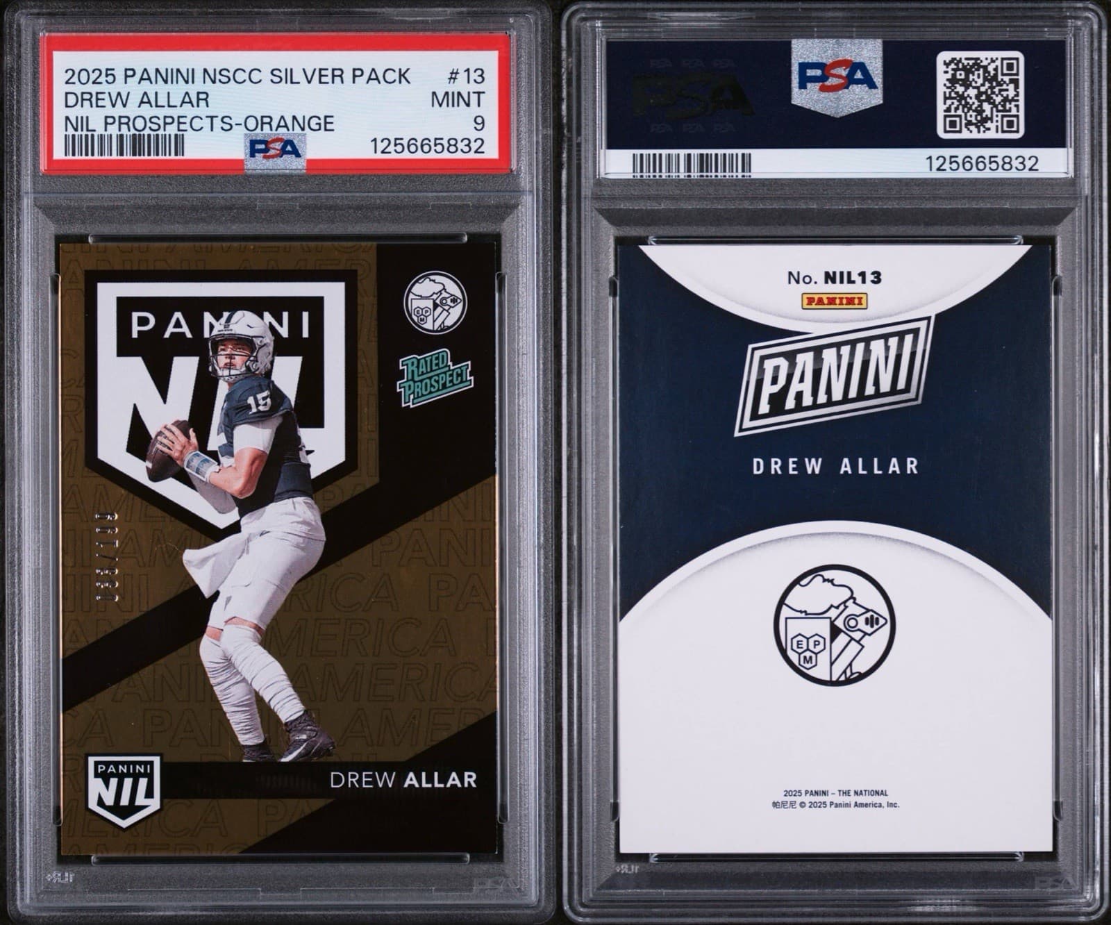 2025 PANINI THE NATIONAL SILVER PACK NIL Drew Allar Orange /199. PSA 9 MINT