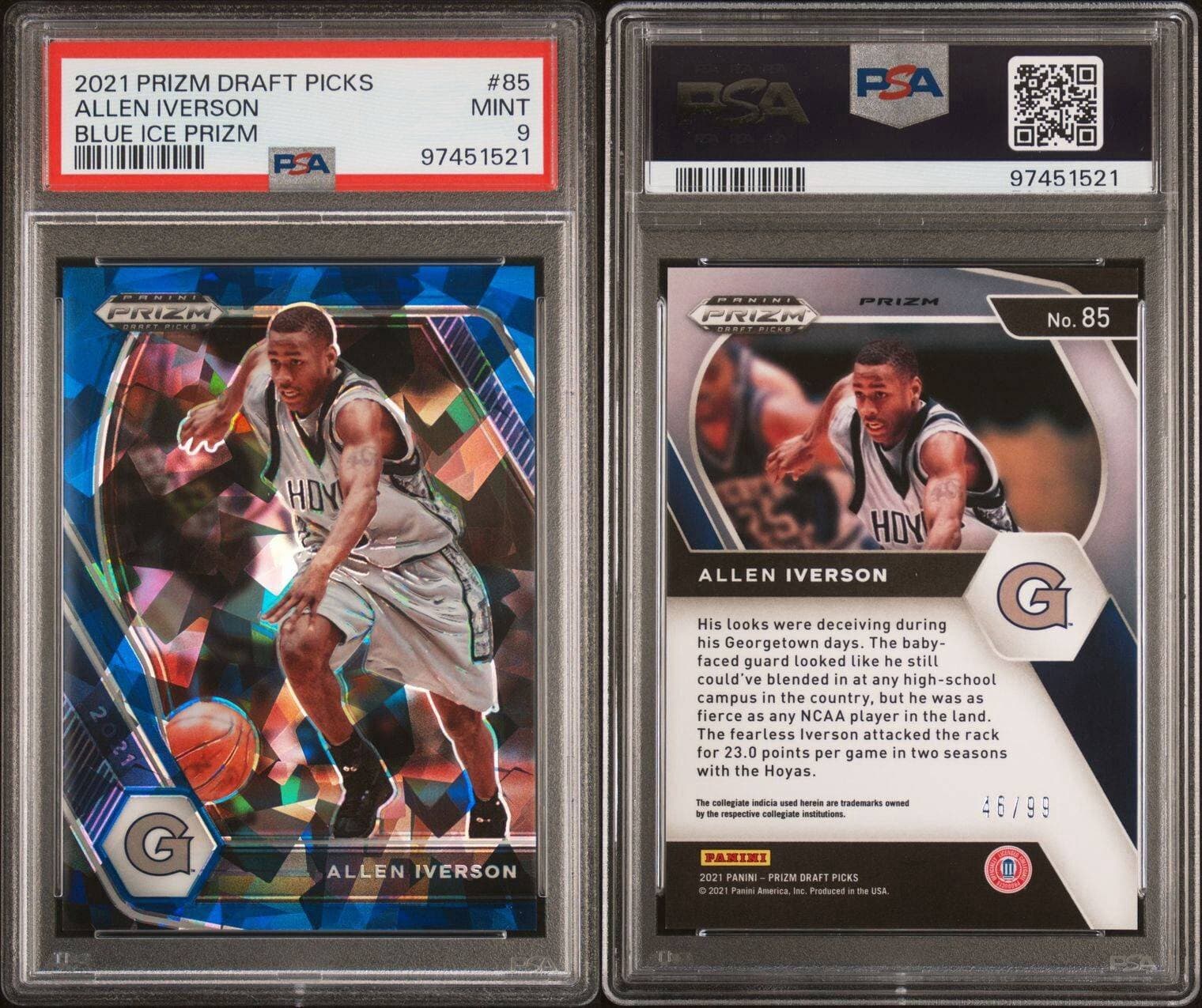2021-22 Prizm Draft Picks - Blue Ice Prizm #85 Allen Iverson /99. PSA 9. Pop 2. 