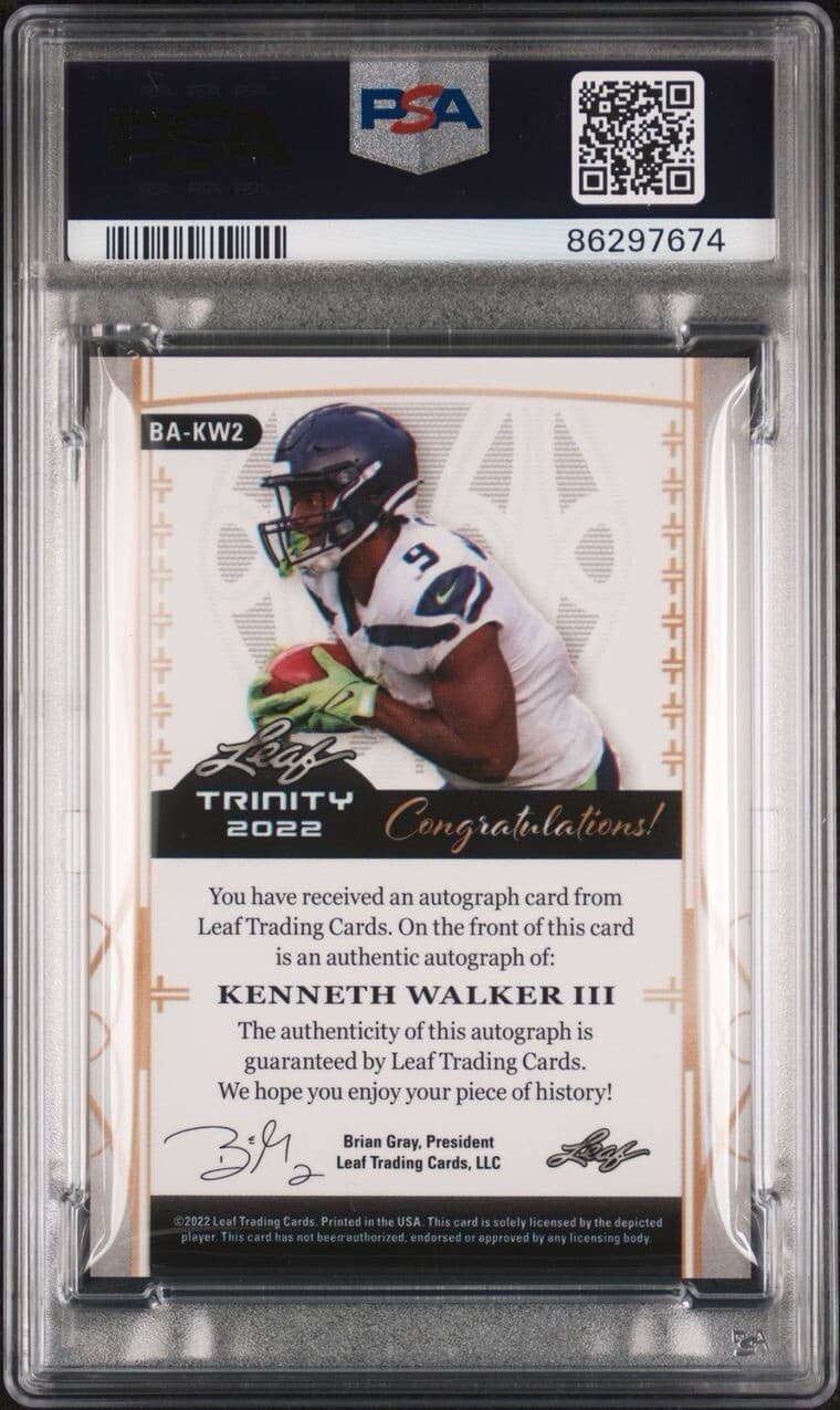 2022 Leaf Trinity Keneth Walker Autograph Navy Foil /49 #BAKW2 PSA 10. Pop 3