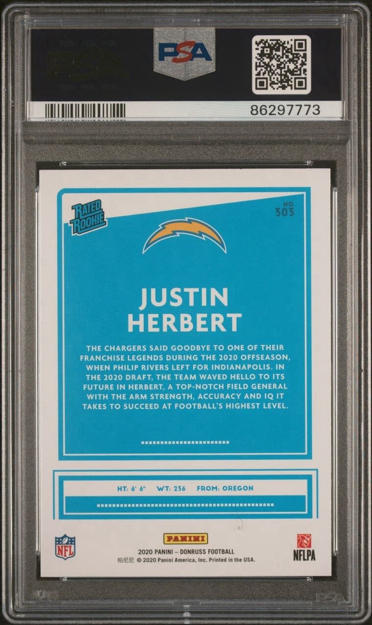 2020 Panini Donruss #303 Justin Herbert PSA 9