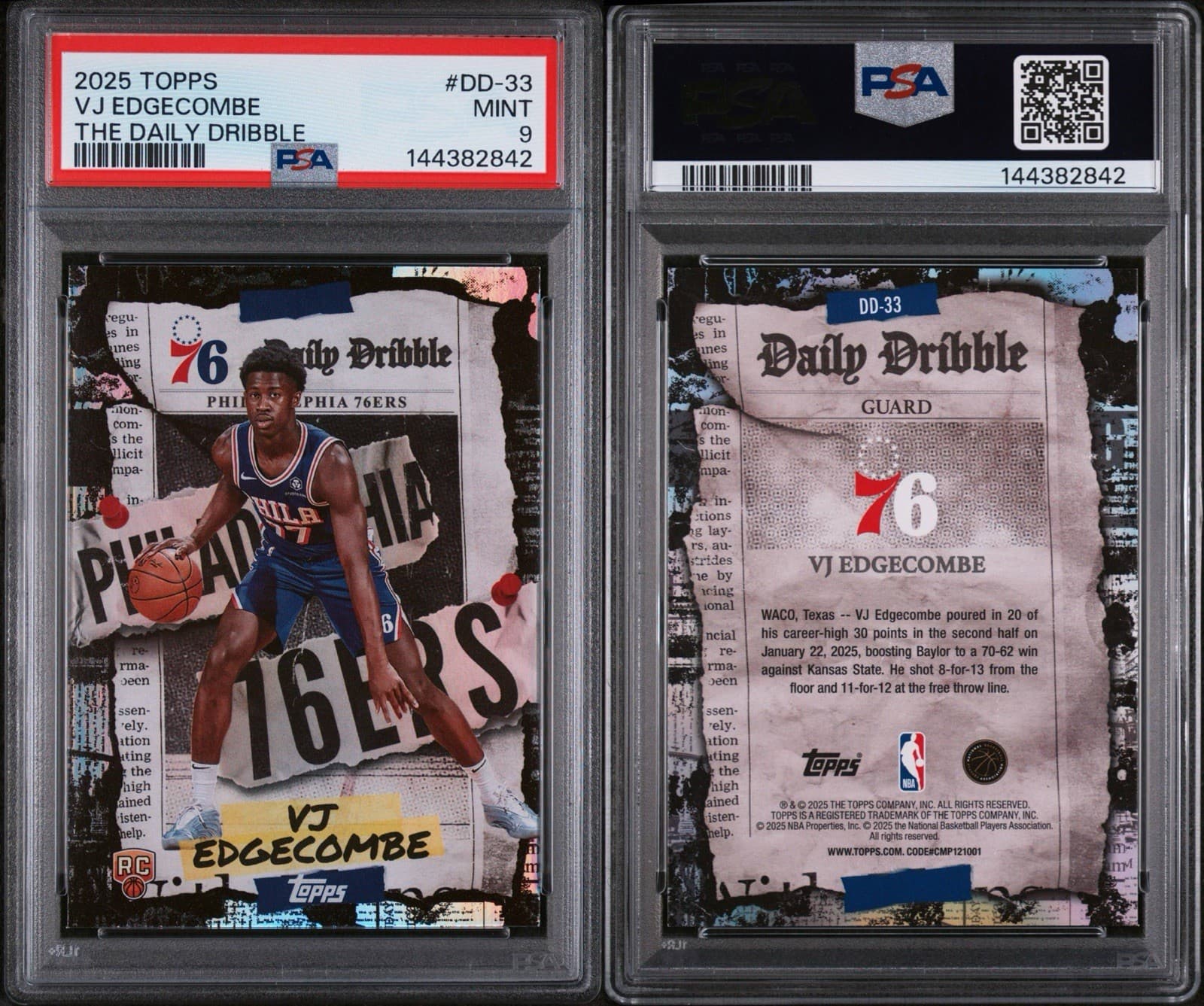 2025 Topps VJ Edgecombe (RC) #DD-33 THE Daily Dribble. PSA 9 MINT