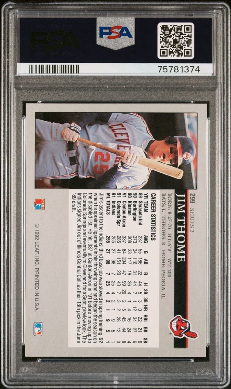 1992 Leaf #299 Jim Thome Cleveland Indians PSA 9 MINT