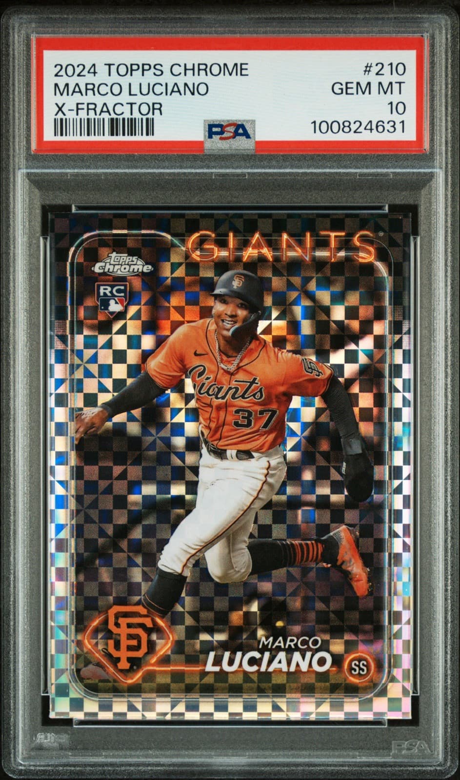 2024 Topps Chrome - X-Fractor #210 Marco Luciano (RC). PSA 10. Pop 5!