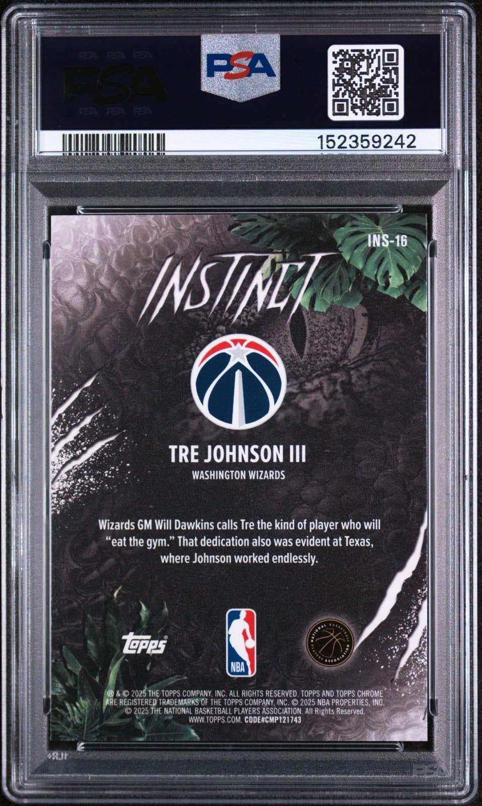 2025 Topps Chrome - Instinct Tre Johnson #INS-16 Blue Refractor /150 (RC). PSA 9