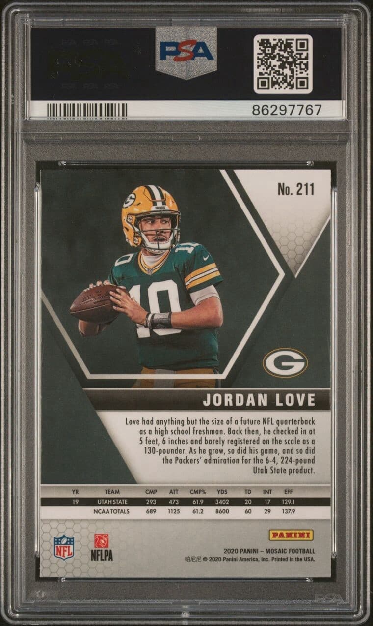2020 Panini Mosaic Jordan Love #211 RC Rookie Card PSA 9 MINT 