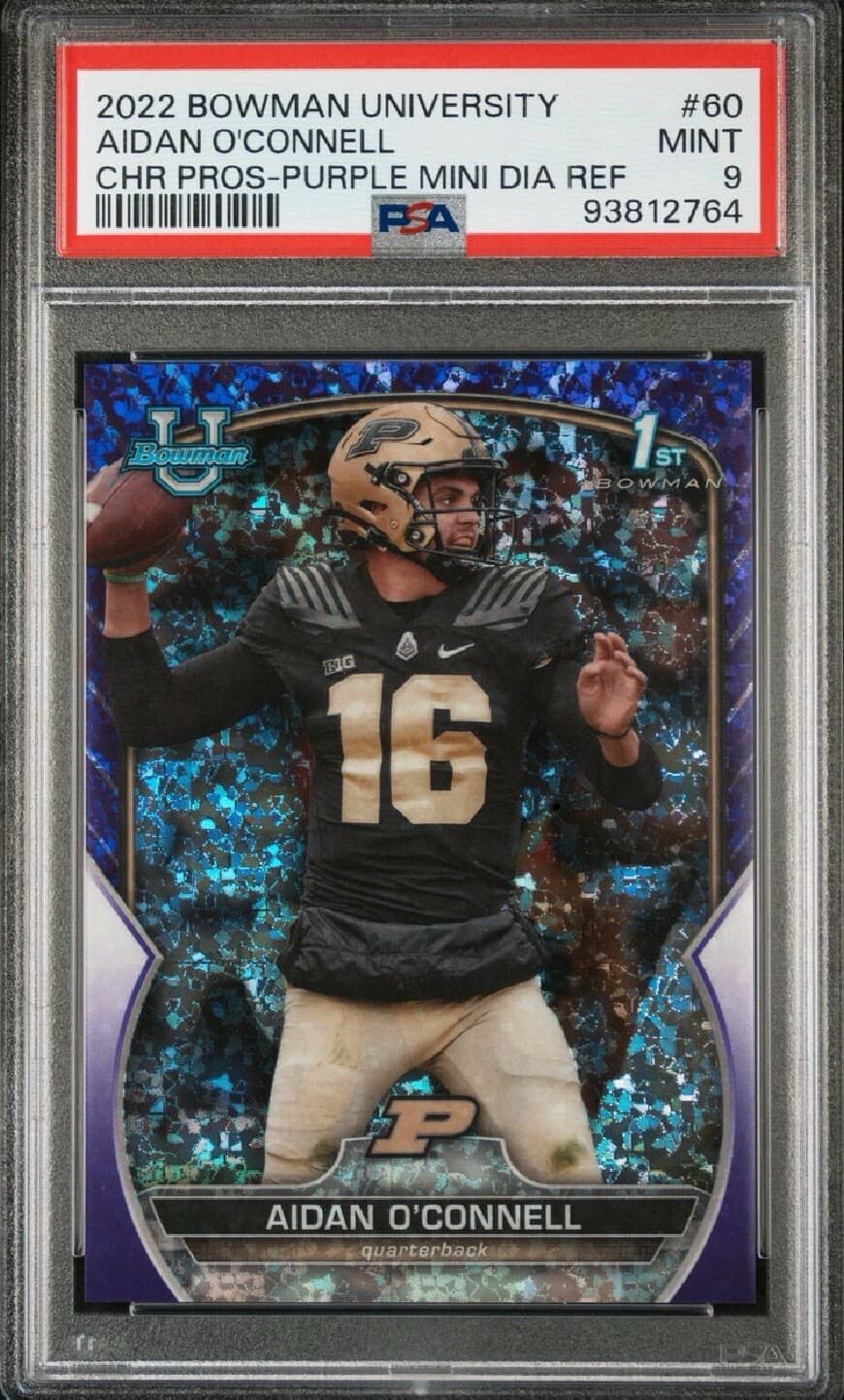 2022 Bowman Univ Chrome- Purple Mini-Diamond Ref #60 Aidan O'Connell /399. PSA 9