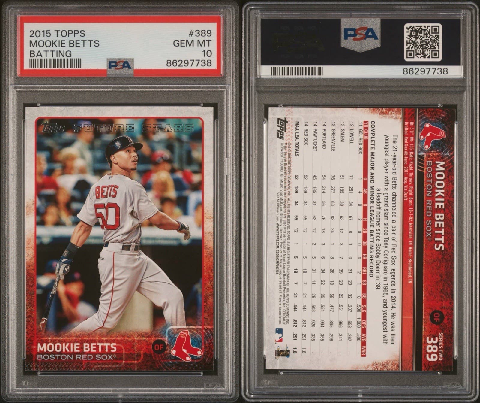 2015 Topps Future Stars  - Mookie Betts #389 Batting. PSA 10 - GEM MT!