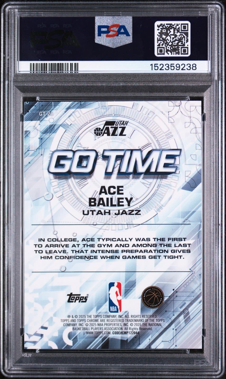 2025 Topps Chrome #GT-20 Ace Bailey Go Time Aqua Refractor (RC) /199. PSA 10 GEM