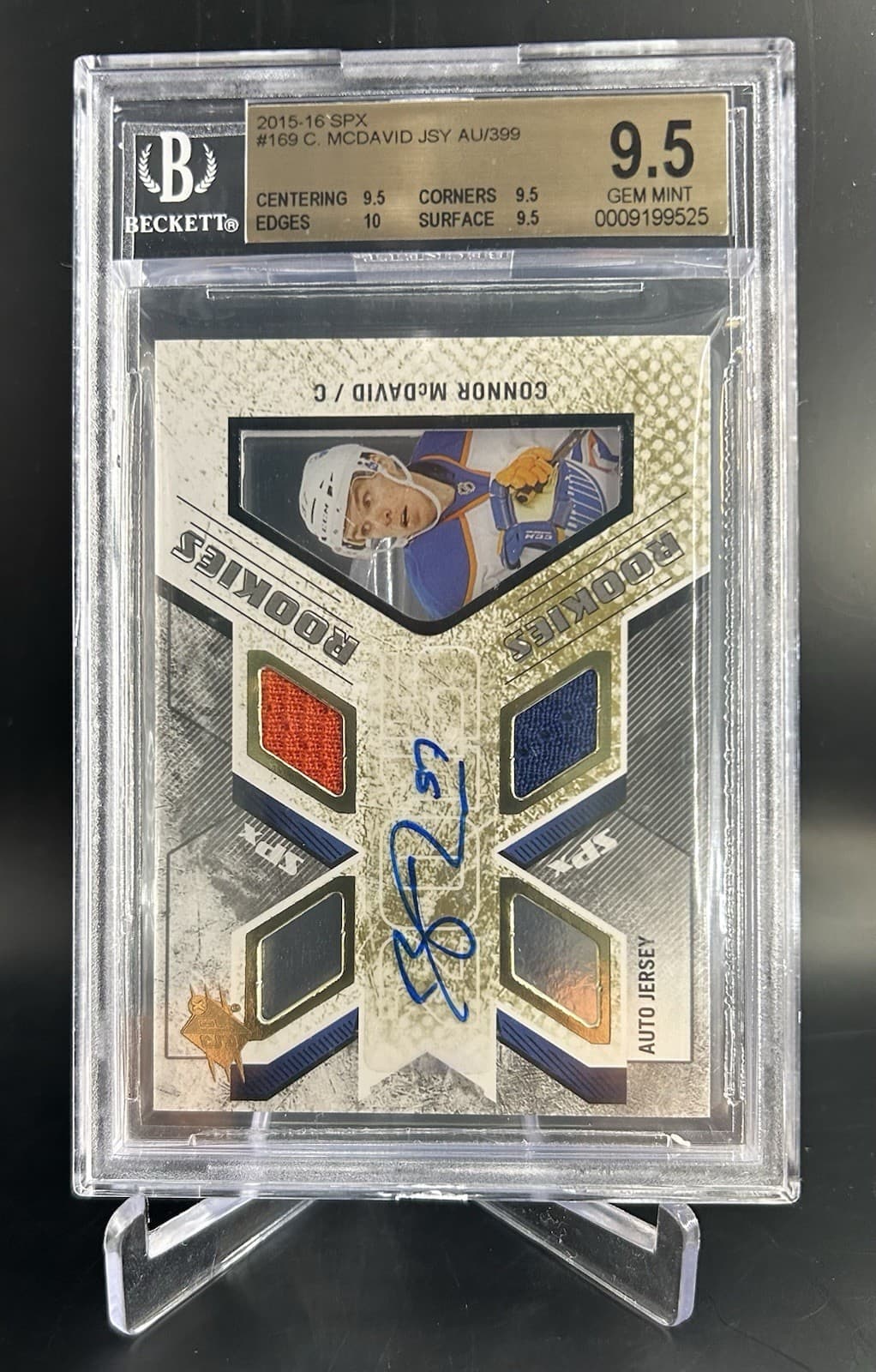 2015-16 SPx - Rookie Auto Jersey Connor McDavid /399. BGS 9.5 Gem Mint w/10 Auto