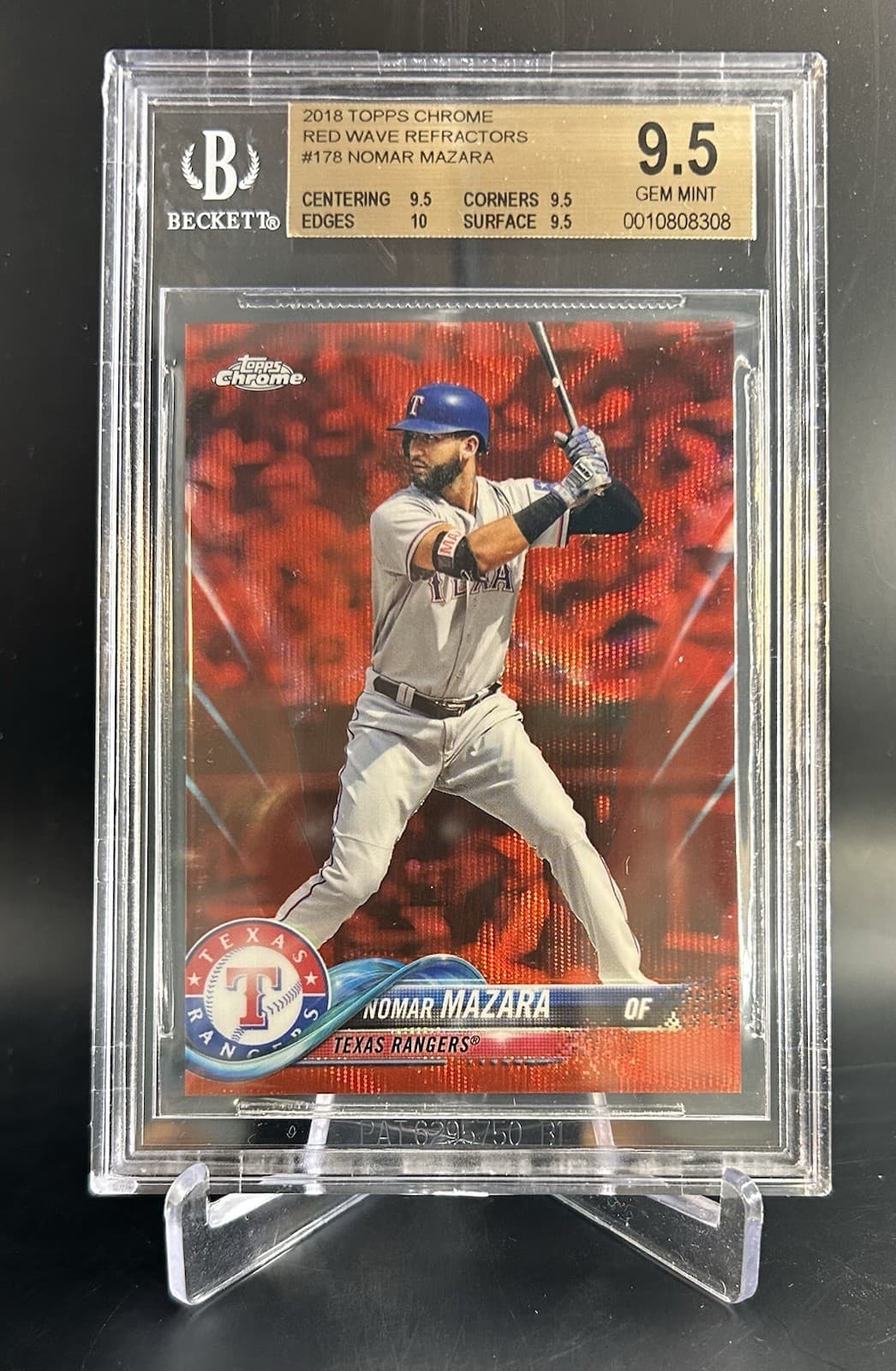 2018 Topps Chrome - Nomar Mazara #178 Red Wave Refractor 5/5. BGS 9.5 Gem Mint +