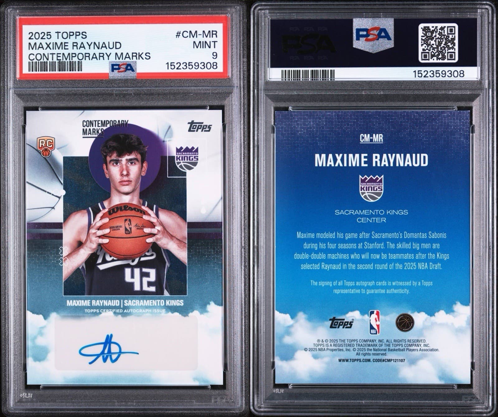 2025-26 Topps - Contemporary Marks Maxime Raynaud #CM-MR (AU, RC). PSA 9 MINT