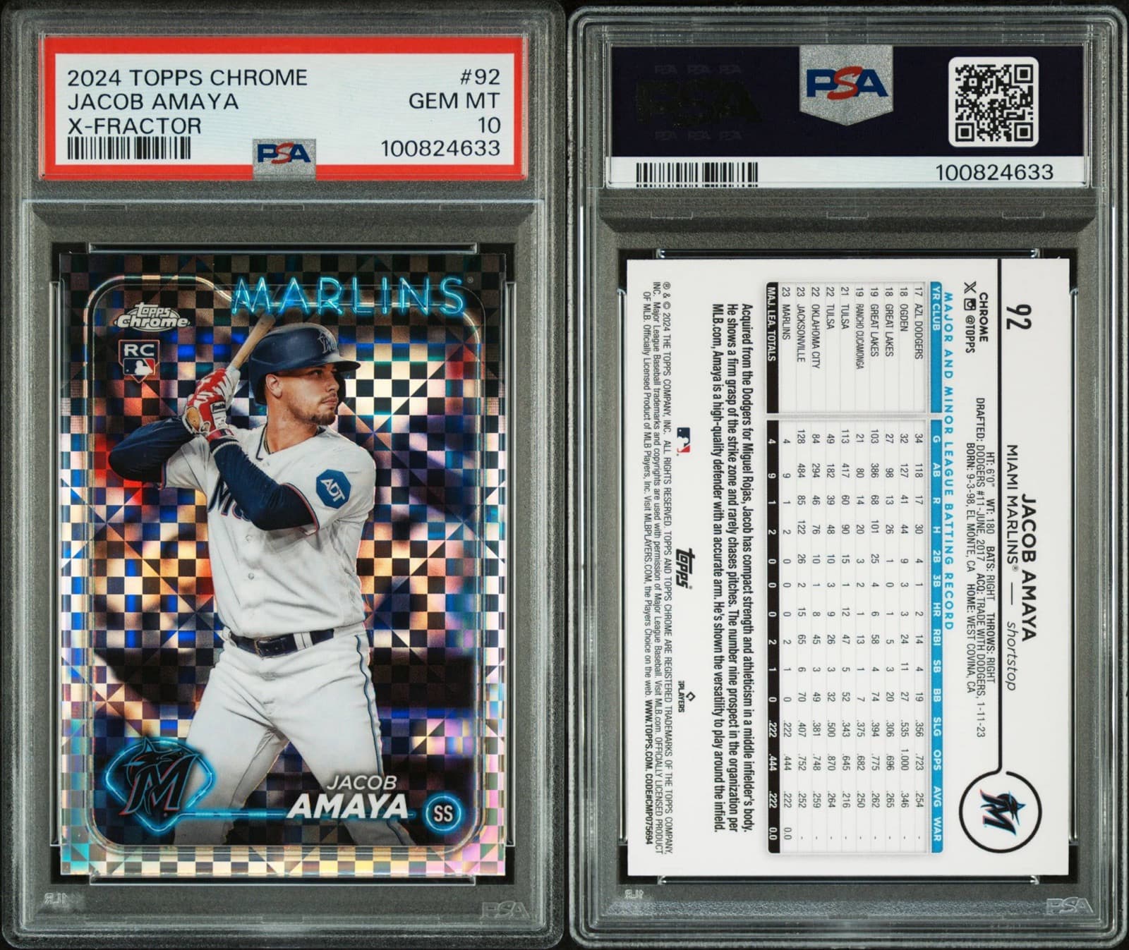 2024 Topps Chrome - X-Fractor #92 Jacob Amaya (RC). PSA 10. Pop 2!