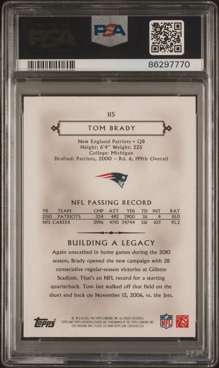 2011 Topps Gridiron Legends - #115 Tom Brady PSA 7