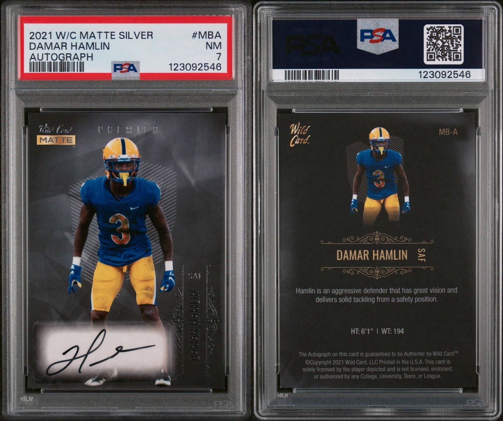 2021 Wild Card Matte Silver - Damar Hamlin Autograph. PSA 7 NM