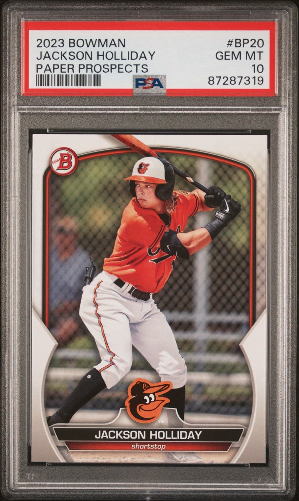 2023 Bowman - Paper Prospects Jackson Holliday #BP-20 (RC). PSA 10 GEM MT.
